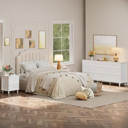Anbuy Bedroom Sets 3 PCS Scalloped White