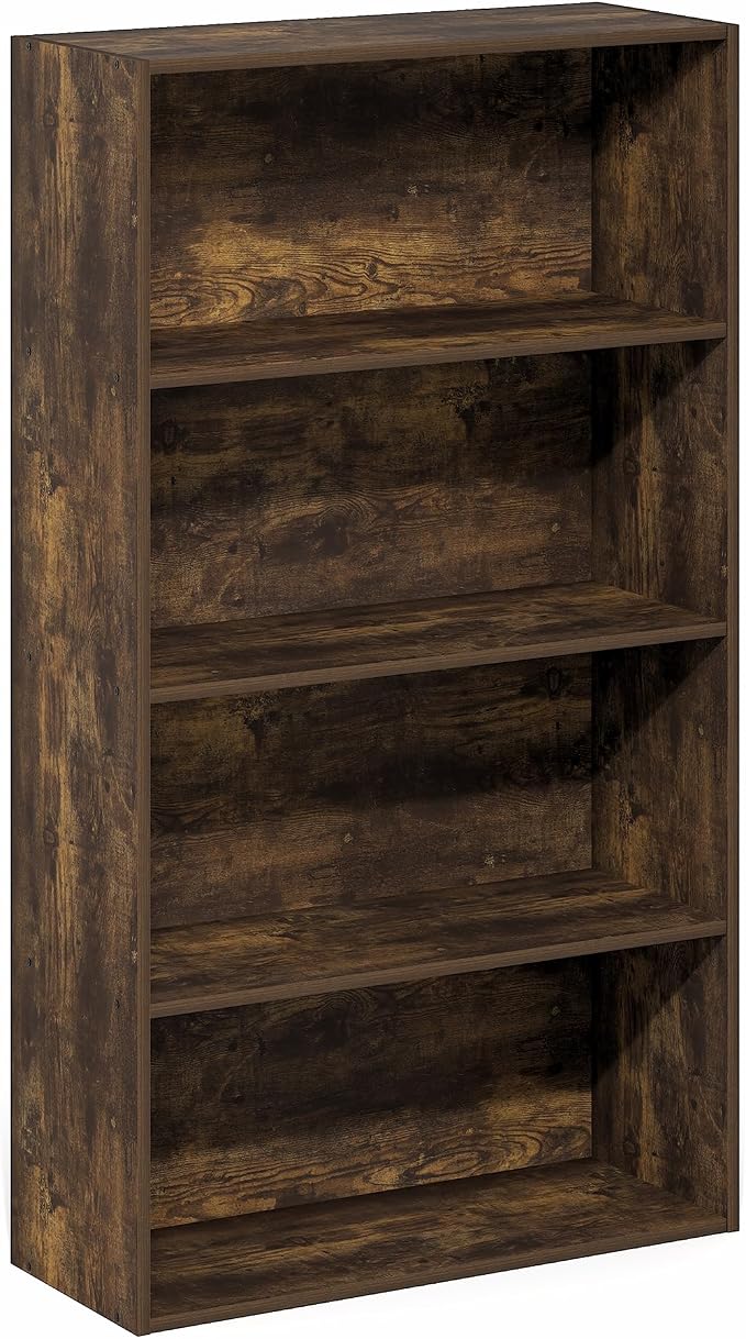 Furinno Jaya Book Shelf, 4-Tier Book Shelf, Bookcase with Open Shelving, Standing Bookshelf, 9.5 x 23.6 x 41.9, for Organization and Storage, for Home Office, Living Room, Amber Pine