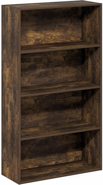 Furinno Jaya Book Shelf, 4-Tier Book Shelf, Bookcase with Open Shelving, Standing Bookshelf, 9.5 x 23.6 x 41.9, for Organization and Storage, for Home Office, Living Room, Amber Pine