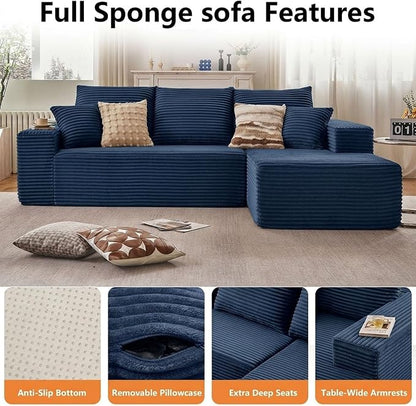 Sectional Couches for Living Room Cloud Couch Sofa with L-Shape Couch in a Box Upholstered Boneless Couchs Modern Modular Sectional Couch with Chaise (Blue,B-3 Seater-Right-Facing Chaise-96 inch)
