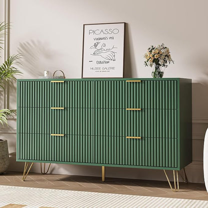 MAISONARIA Green Dresser for Bedroom, Modern Dresser with Gold Metal Handles & Chests of Drawers, Wood Chest of Drawers for Bedroom