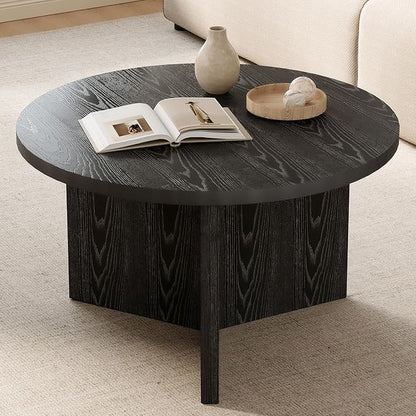Luoxiao Round Black Coffee Table, Modern End Tables for Living Room, 27.5" | Space-saving, Triangle Base w/ Anti Slip Feet for Stability, Circular Accent Table for Small Spaces, Apartment, Easy Assembly