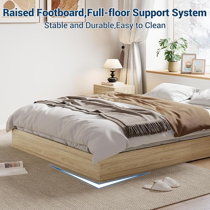 GarveeHome Queen Size Wood Platform Bed Frame,Wooden Bed Frame Without Headboard, Wood Slat Support,No Box Spring Needed, Easy Assembly