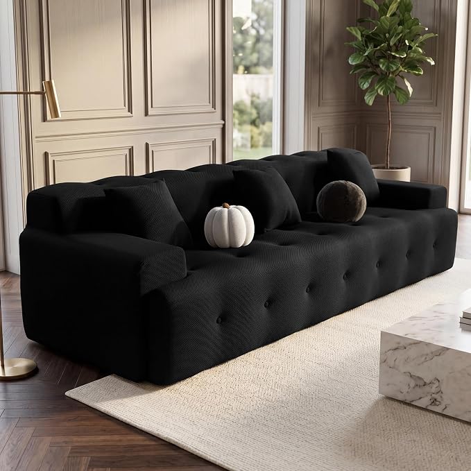 OUYESSIR 114" Boneless Couch,Cloud Couch,3D Mesh Fabric Comfy Sofa,3 Seater Modern Curved Sofa for Living Room,Bedroom and Apartment,No Assembly Required,Black