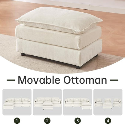 Modular Sectional Sofa, 112.2 Inch L Shaped Couch Set with Armrests, 3-Seater Comfy Cloud Couches with Movable Ottoman for Living Room Apartment, Beige