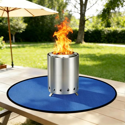 20" Tabletop Fire Pit Mat for Solo Stove Mesa XL, Easy Clean Small BBQ Mat for Outdoor BBQ,Reusable Waterproof Pad,Three-Layer Fireproof and Heat-Resistant Barbecue Mat for Tabletop Fire Pit-Blue