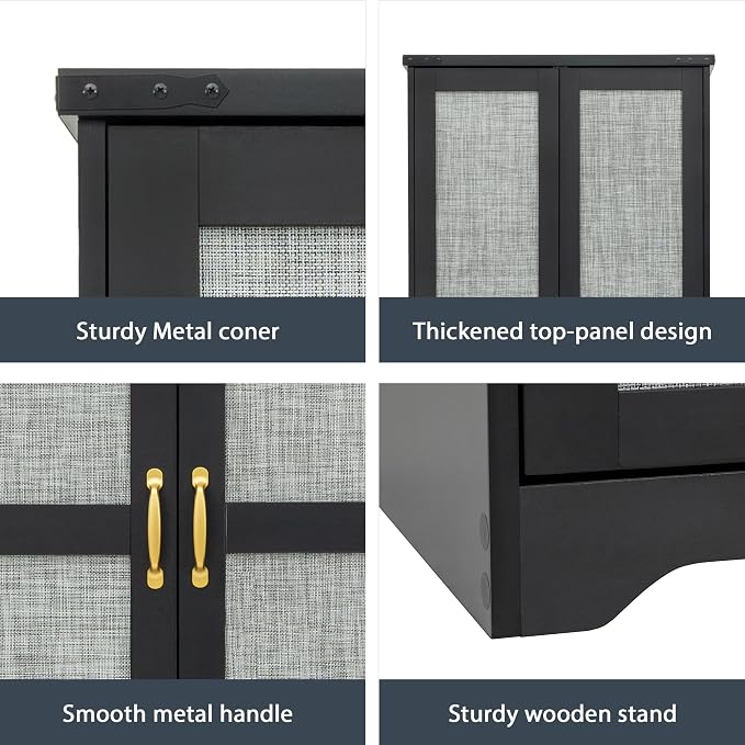 Brafab Armoire Wardrobe Closet with 2 Rattan Doors, 71" Black Farmhouse Tall Freestanding Coat Closet Wardrobe with Drawers and Hanging Rail, Wooden Armoire Storage Cabinet with Shelf for Bedroom