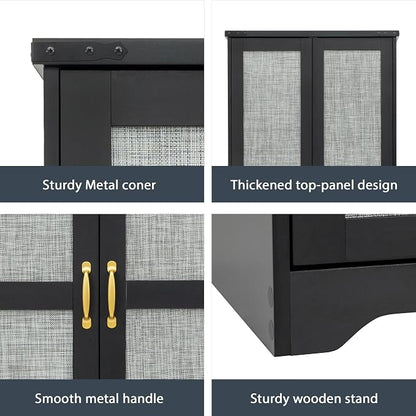 Brafab Armoire Wardrobe Closet with 2 Rattan Doors, 71" Black Farmhouse Tall Freestanding Coat Closet Wardrobe with Drawers and Hanging Rail, Wooden Armoire Storage Cabinet with Shelf for Bedroom