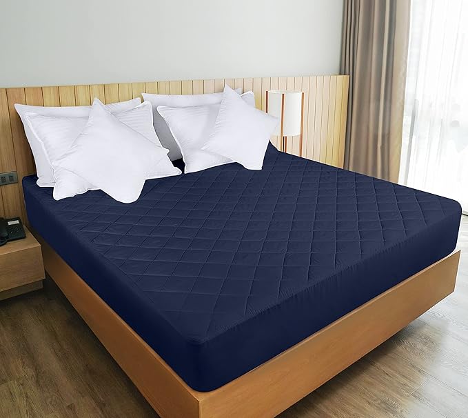 Quilted Fitted Mattress Pad, Queen Mattress Protector Topper with Deep Pocket Stretches up to 16 Inches, Machine Washable Mattress Cover by Utopia Bedding (Navy)