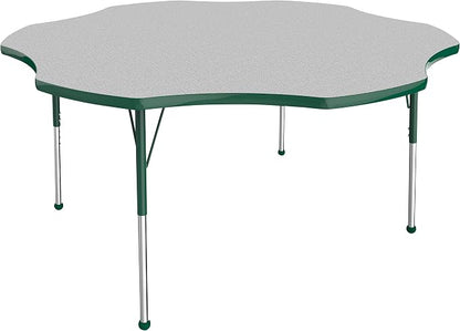 Factory Direct Partners 10090-GYGN Flower Activity School and Office Table (60"), Standard Legs with Ball Glides, Adjustable Height 19-30" - Gray Top and Green Edge