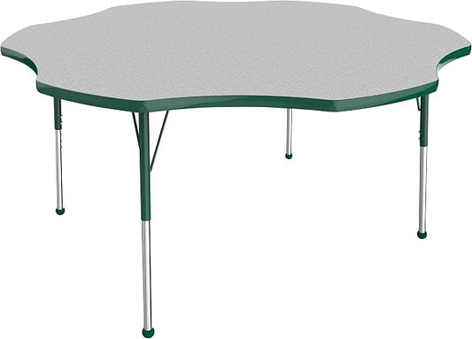 Factory Direct Partners 10090-GYGN Flower Activity School and Office Table (60"), Standard Legs with Ball Glides, Adjustable Height 19-30" - Gray Top and Green Edge