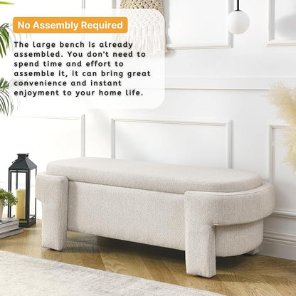 51.5" Oval Storage Bench End of Bed Storage Benches Linen Fabric Upholstered Ottoman Bench with Large Storage Space for Living Room Entryway Bedroom Hallway (Beige, 51.5 inch)