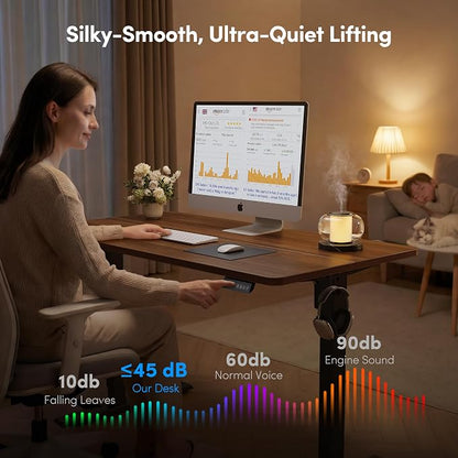 FEZIBO 40 x 24 Inchs Electric Standing Desk, Height Adjustable, Sit Stand Up, Computer Office Desk with Splice Board, Black Frame/Black Walnut Top