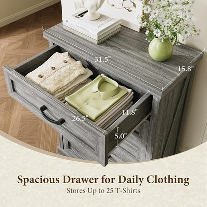 AODK Farmhouse 5 Drawer Dresser for Bedroom, 47" Tall Engineered Wooden Chest of Drawers with Metal Handle, Modern Storage Cabinet and Organizers for Closet, Living Room, Entryway, Gray