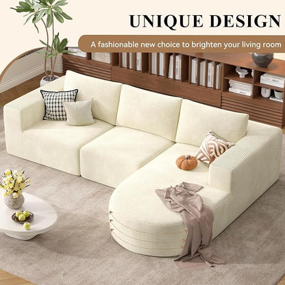 L-Shaped Boneless Couch,104" Couches for Living Room with Curved Chaise,Modular Sectional Sofa with Deep Seat,Modern Cozy Cloud Compression Sofas,No Assembly Required(Beige) 1PCS
