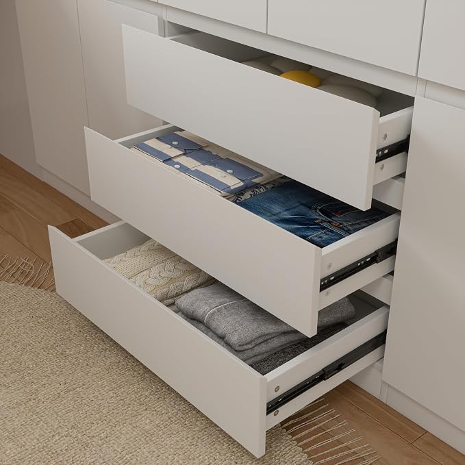 Mekminop Large Armoire Wardrobe Closet with Drawers and Shelves, White Bedroom Armoires with 6 Doors 2 Hanging Rods, Wooden Freestanding Wardrobe Armoire for Bedroom Organizer，23.6"D x 70.8"W x 77.8"H