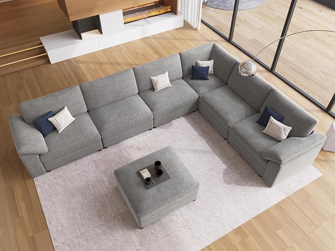 EASE MOOSE Grey Sectional Modular Sofa,Modern Comfort V Shape Sectional Couch Wide Deep seat Large Couch for Living Room,Removable and Washable