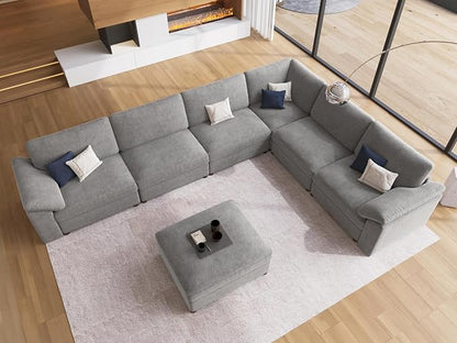EASE MOOSE Grey Sectional Modular Sofa,Modern Comfort V Shape Sectional Couch Wide Deep seat Large Couch for Living Room,Removable and Washable