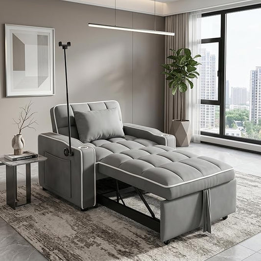 Convertible Sleeper Chair, Pull Out Chair Sleeper with Bracket and Cup Holder, Chairs Bed Sleepers for Adults, 3 in 1 Sofa Bed Chairs for Small Spaces, Living Room