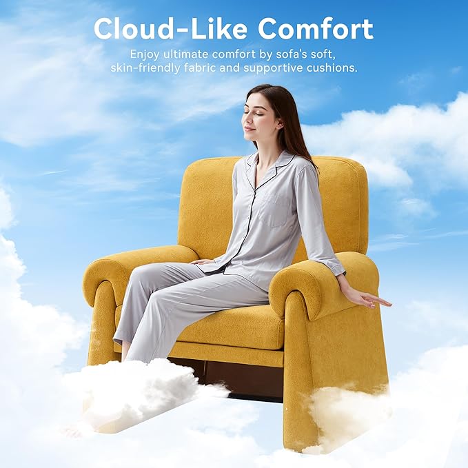 Oversized Accent Chair, Comfy Living Room Chairs, Single Sofa Chair with Thick Cushion and Armrests, Upholstered Arm Chair for Living Room, Modern Armchair, Reading Chair for Bedroom, Yellow