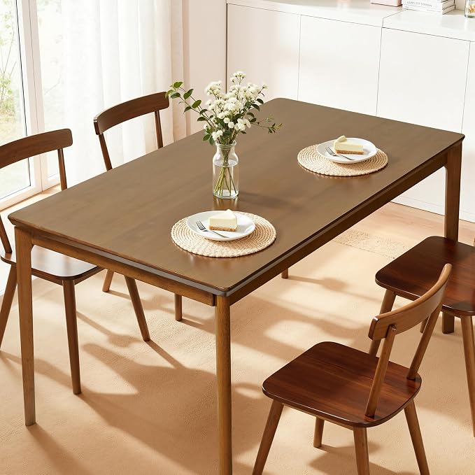 Hokway Small Dining Table for 4-6 People, 43 Inch Rectangular Solid Wood Kitchen Table for Small Space, Easy Assembly, Dining Room Table for Home, Apartment, Office, Walnut