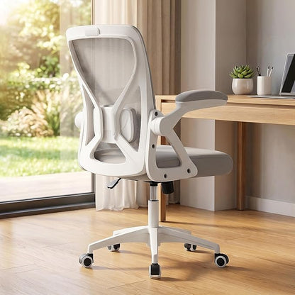 VASAGLE Ergonomic Mesh Office Chairs with Adjustable Lumbar Support, 90-105° Tilt Function, Wide Seat, Flip‑Up Armrests, Computer Desk Chairs for Home Office, Set of 2, Dove Gray