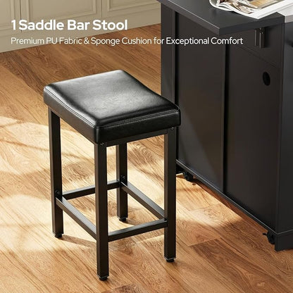 Concho 41'' Kitchen Island with Seating and Stainless Steel Countertop, Rolling Kitchen Carts on Wheels with Folding Drop Leaf, Bar Stool, Power Outlet, Spice/Towel Rack, Black