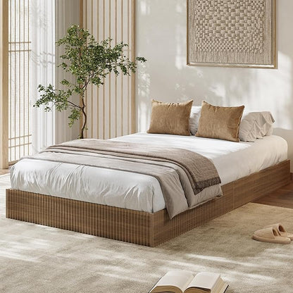 Garvee Twin XL Bed Frame, Wood Platform Bed with Fluted Design, Low Profile BedFrame, Minimalist Bed Base with Noise-Free, Easy Assembly, No Box Spring Needed, Walnut