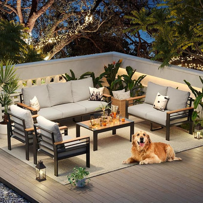 Aoxun Aluminum Patio Furniture Set 7 Seats, Oversized Outdoor Sectional with Washable Thick Cushions, Coffee Table, Patio Conversation Sets for Porch, Balcony, Deck