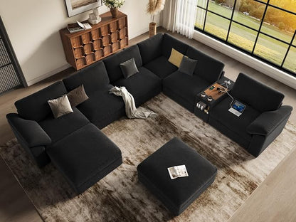 EASE MOOSE Black Sectional Modular Sofa, Oversized U Shape Sectional Couch Wide Deep seat Sectional Sofa,Comfortable Modular Sofa,Removable Washable