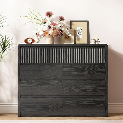 LYNSOM 9 Drawer Dresser for Bedroom, 50" Wide Fluted Dresser with Curved Corners, Wood Dressers & Chests of Drawers with Dual-Panel Design for Bedroom, Entryway, Black