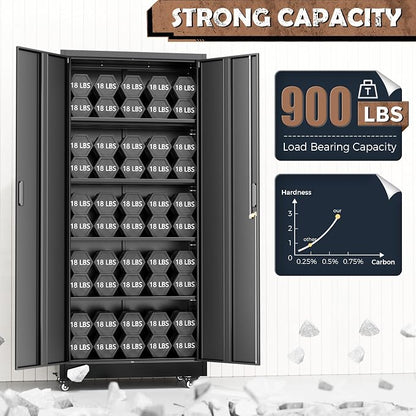 INTERGREAT Metal Storage Cabinet with Wheels, 73" Rolling Storage Cabinets with Door and 4 Shelves, Tall Storage Cabinets Locker on Caster for Home, Office, Black