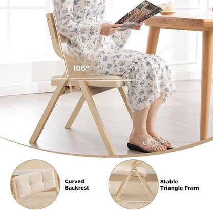 Folding Dining Chairs with Cushion Set of 2,Padded Foldable Dining Chairs,Portable Wooden Folding Chairs with Seat for Dining Rooms Kitchen Wedding Party Indoor Velvet Khaki