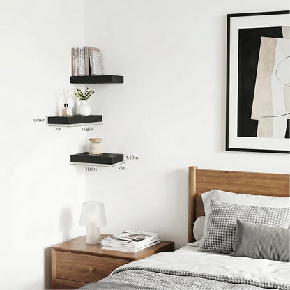 Black Floating Shelves for Wall,Wood Shelves for Bathroom, Living Room, Bedroom and Kitchen,Wall Shelves for Books,Room Decor&Storage(Set of 3, 11.8 Inch)