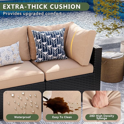 Aoxun 10 Piece Patio Furniture Set Wicker Rattan Patio Sectional Sofa Set Outdoor Seating Furniture with Thickened Cushion, Beige
