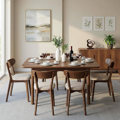 100% Solid Wood Dining Chairs,Mid Century Modern Dining Chairs with Rounded Backrest,Kitchen,Dining Room Chairs Set of 1/2/4 (6, Walnut Color Grey Upholstery)