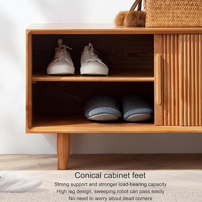 Storage Bench Shoe Rack Entryway Bench Shoe Storage Organizer Ottoman Shoe Cabinet Bedroom End of Bed Bench with Storage for Front Door Entrance Living Room Closet Bedroom Hallway(Solid wood color,100