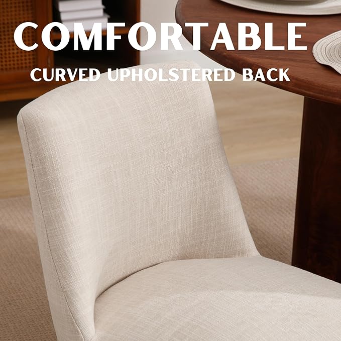 RIVOVA Upholstered Dining Chairs Set of 2, Modern Wooden Dining Room Chair Linen Fabric Kitchen Chairs Farmhouse Dinner Chair with Hardwood Frame, Beige