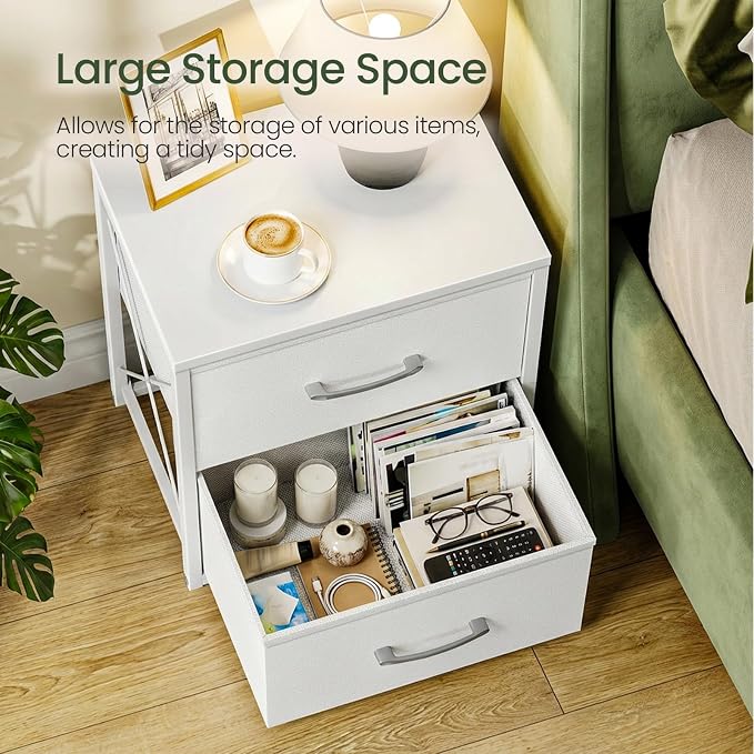 CHOEZON Stackable Storage Drawers for Closet, 2 Drawer Dresser with Wooden Top, Fabric Clothes Organizers with Metal Handles, Closet Organizer with 2 Drawers for Bedroom, Living Room, White TCW30WB