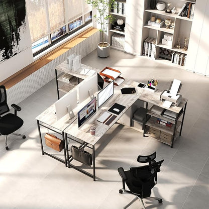 YOSHOOT 63" L Shaped Computer Desk, Gaming Desk | Office Desk with Open Shelves, Corner Desk L Shape for Home Office Work Study, Grey