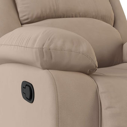Warren 35.5" Manual Pull-Handle Recliner, Traditional Overstuffed, Pocket Coil Comfort, Black Metal Base Legs, Soft Microfiber Fabric, Beige