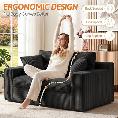 Erament Boneless Loveseat Sofa Couch, 2 in 1 Convertible Sofa Bed with Pillows, Fold Out Bean Bag Chair Boneless Floor Couch for Living Room Bedroom Office Lounge Apartment, No Assembly Needed, Black
