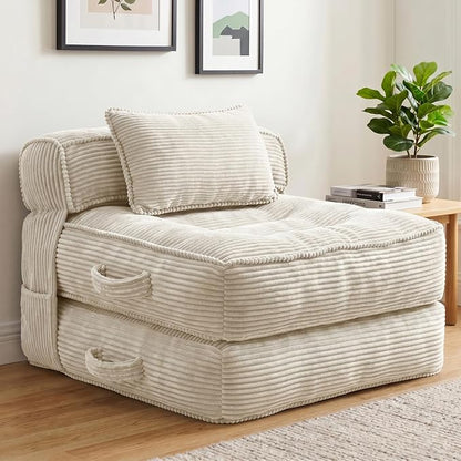 Folding Sofa Bed, Convertible Sleeper Chair with Pillow Foldable Mattress with Back Support, Portable Fold Out Chair Bed Comfy Floor Couch Lounge for Living Room Bedroom Apartment Single