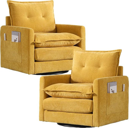 Swivel Accent Chair Set of 2, Modern Swivel Barrel Chair for Living Room, 360 Degree Comfy Square Accent Barrel Chair, Upholstered Sofa Armchair for Bedroom,Reading, Chenille, Mustard Yellow