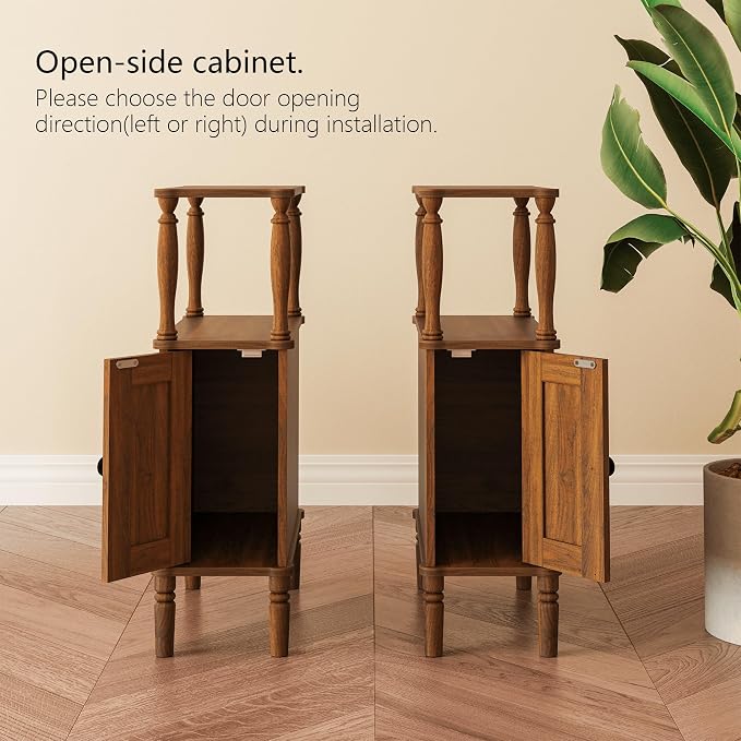 Veegle Narrow Nightstand,Skinny End Side Table (Walnut Brown) | Mid-Century Modern Night stand with Storage,Bedside Table for Bedroom and Living Room