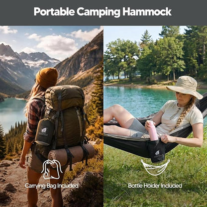 SUNCREAT Camping Hammock – up to 450lbs Portable Hammock with Tree Straps - Travel, Backpacking, Hiking, Black