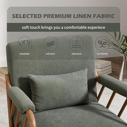 INZOY Mid Century Modern Accent Chair with Wood Frame, Upholstered Reading Armchair with Soft Corduroy Fabric, Accent Chair for Living Room Bedroom Apartment, Easy Assembly, Green