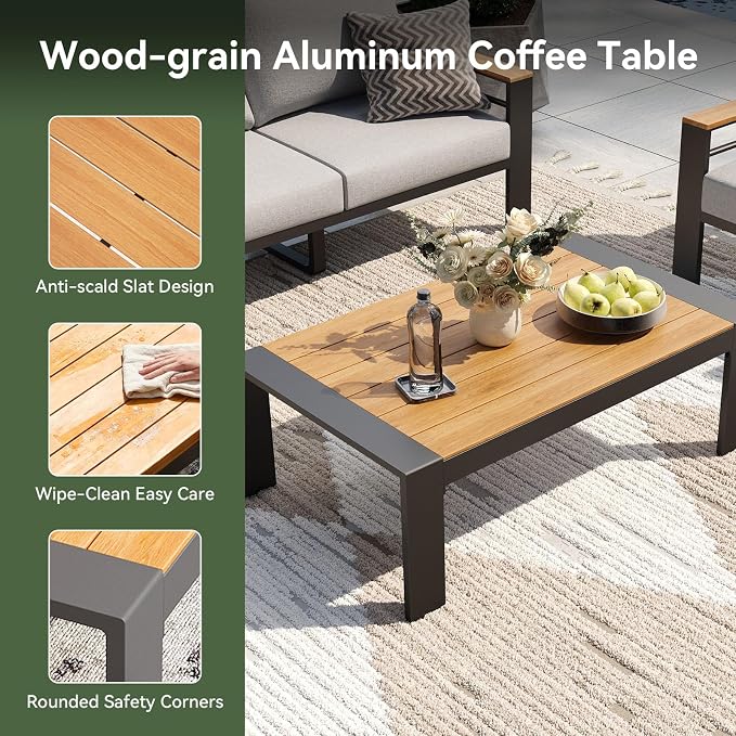 Aoxun Patio Furniture Set, 7 Piece Aluminum Patio Sets With 5" Thicken & Washable Cushion, Waterproof Outdoor Furniture With Coffee Table, Outdoor Couch Sectional For Backyard, Porch And Garden (Grey)