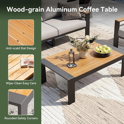 Aoxun Patio Furniture Set, 7 Piece Aluminum Patio Sets With 5" Thicken & Washable Cushion, Waterproof Outdoor Furniture With Coffee Table, Outdoor Couch Sectional For Backyard, Porch And Garden (Grey)
