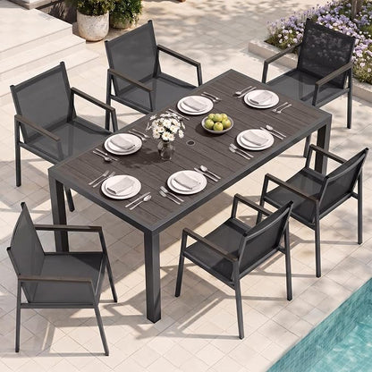Outdoor Dining Table, Aluminum Patio Table Set, All Weather Patio Dining Furniture Set with Umbrella Hole for Backyard, Deck, Poolside (Charcoal)